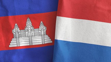 Hollanda ve Kamboçya iki bayraklı tekstil kumaşı 3D