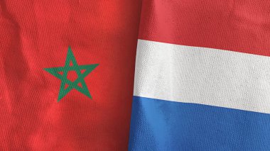 Hollanda ve Fas 'ta iki bayraklı tekstil kumaşı 3D.