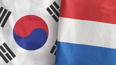 Hollanda ve Güney Kore iki bayraklı tekstil kumaşı 3D