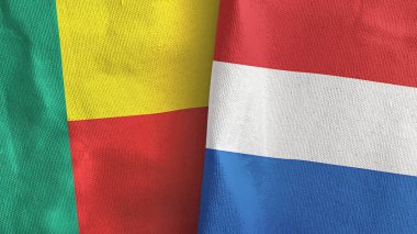Hollanda ve Benin iki bayraklı tekstil kumaşı 3D
