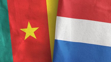 Hollanda ve Kamerun iki bayraklı tekstil kumaşı 3D