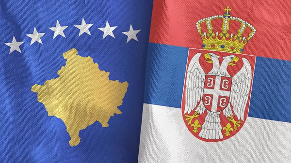 Serbia and Kosovo two flags textile cloth 3D rendering — Stock Photo, Image