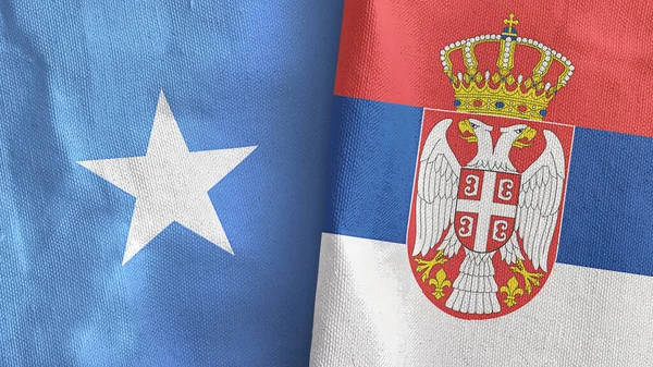 Сербія і Сомалі два прапори текстильного одягу 3D рендеринга — стокове фото
