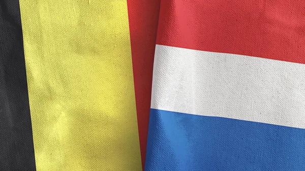 Nederland en België twee vlaggen textieldoek 3D rendering — Stockfoto