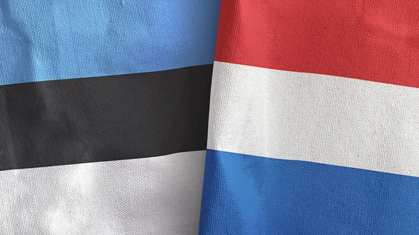 Нідерланди та Естонія два прапори текстильного одягу 3D рендеринга — стокове фото