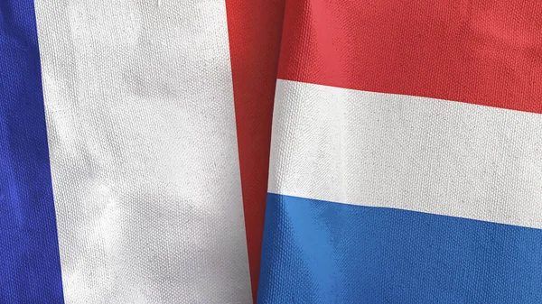 Netherlands and France two flags textile cloth 3D rendering —  Fotos de Stock