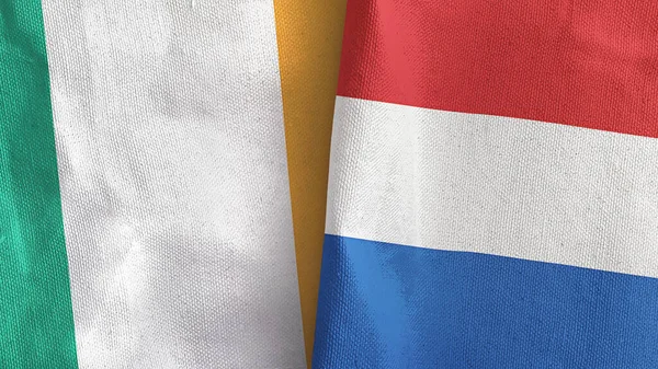 Netherlands and Ireland two flags textile cloth 3D rendering —  Fotos de Stock