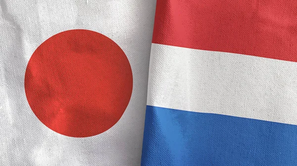 Netherlands and Japan two flags textile cloth 3D rendering —  Fotos de Stock