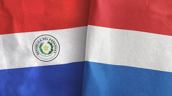 Netherlands and Paraguay two flags textile cloth 3D rendering — Stock Photo, Image