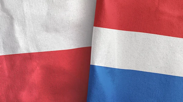 Paesi Bassi e Polonia due bandiere tessuto 3D rendering — Foto Stock