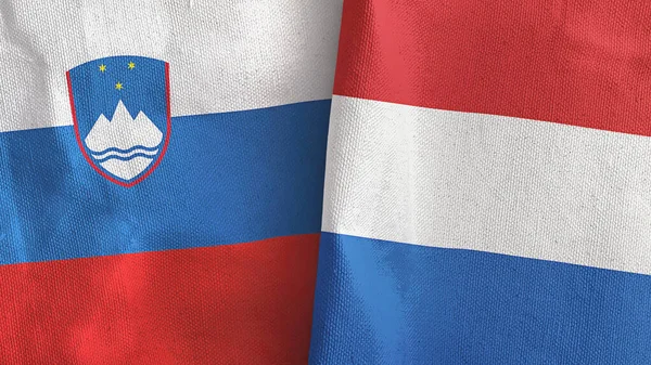 Netherlands and Slovenia two flags textile cloth 3D rendering — Stockfoto