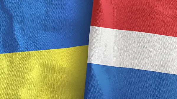 Netherlands and Ukraine two flags textile cloth 3D rendering — Stock Photo, Image