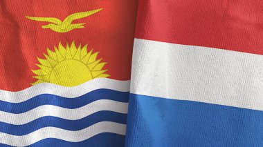 Hollanda ve Kiribati iki bayraklı tekstil kumaşı 3D