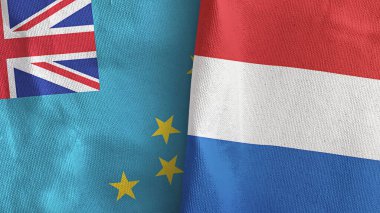 Hollanda ve Tuvalu 'da iki bayraklı tekstil kumaşı 3D.