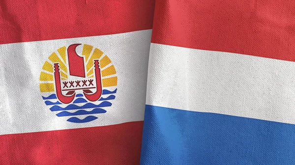 Nederländerna och Franska Polynesien två flaggor textilduk 3D-rendering — Stockfoto