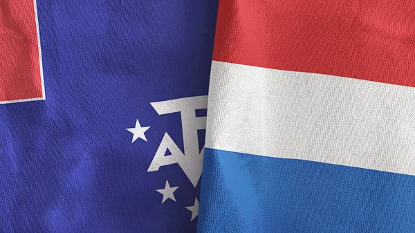 Paesi Bassi e Francia Terre australi e antartiche due bandiere rendering 3D — Foto Stock