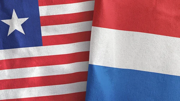 Paesi Bassi e Liberia due bandiere tessuto 3D rendering — Foto Stock
