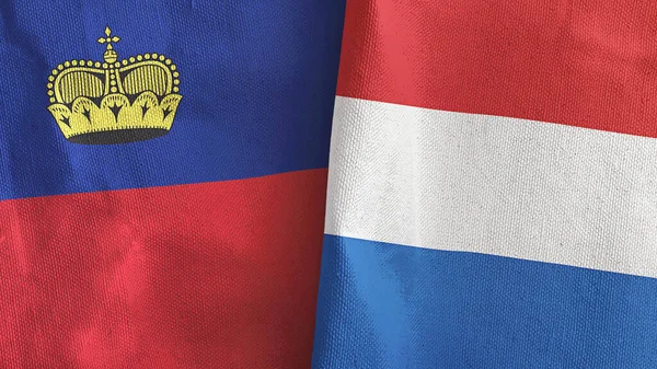 Paesi Bassi e Liechtenstein due bandiere tessuto 3D rendering — Foto Stock