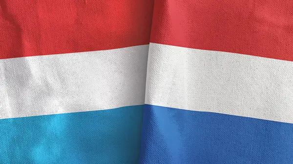 Нідерланди і Люксембург два прапори текстильної тканини 3D рендеринг — стокове фото