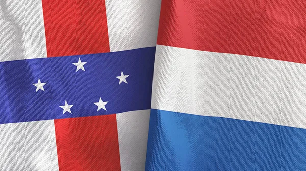 Netherlands and Netherlands Antilles two flags textile cloth 3D rendering —  Fotos de Stock