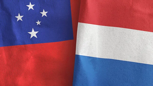 Paesi Bassi e Samoa due bandiere tessuto 3D rendering — Foto Stock