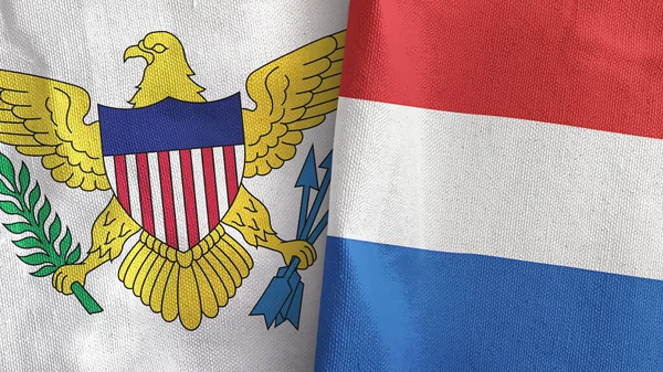 荷兰和维尔京群岛美国两面国旗纺织品3D渲染 — 图库照片