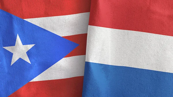 Netherlands and Puerto Rico two flags textile cloth 3D rendering — Stok fotoğraf