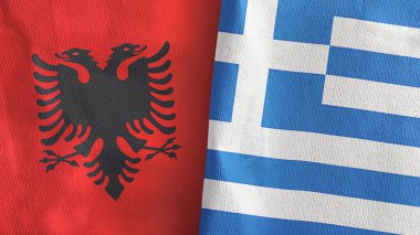 Yunanistan ve Arnavutluk 'ta tekstil kumaşı 3D rendelemede iki bayrak