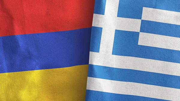 Griekenland en Armenië twee vlaggen textiel doek 3D rendering — Stockfoto