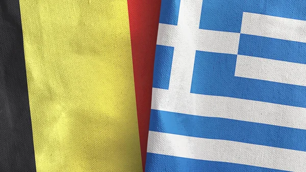 Greece and Belgium two flags textile cloth 3D rendering — Stockfoto