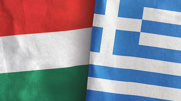 Griekenland en Hongarije twee vlaggen textiel doek 3D rendering — Stockfoto
