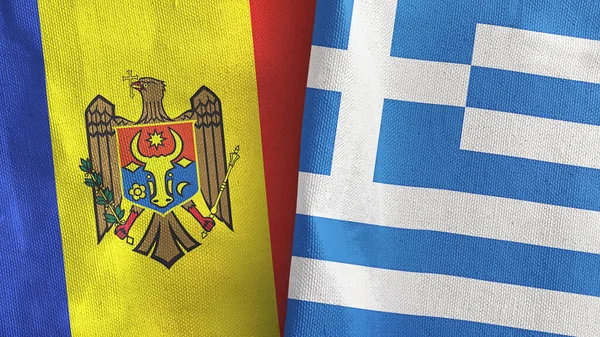 Griekenland en Moldavië twee vlaggen textiel doek 3D rendering — Stockfoto