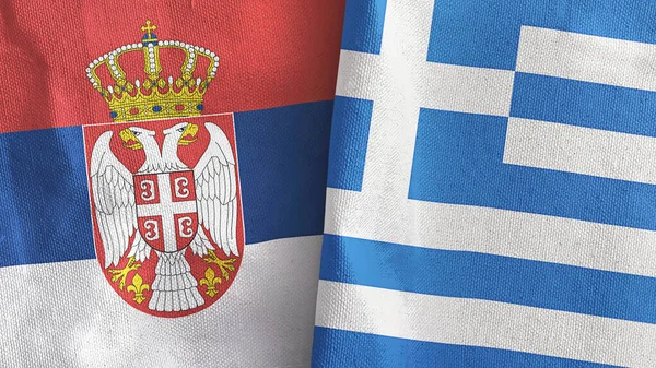 Greece and Serbia two flags textile cloth 3D rendering — Stockfoto