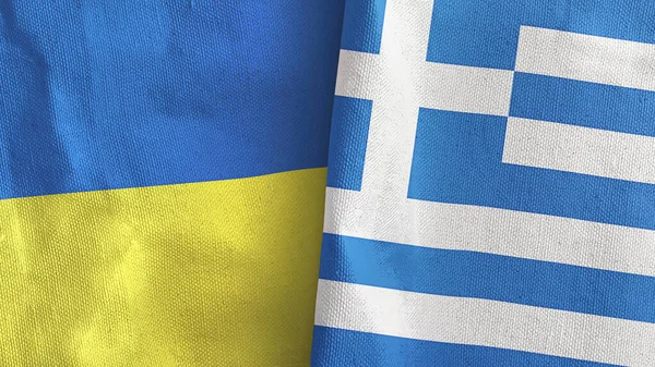 Griekenland en Oekraïne twee vlaggen textiel doek 3D rendering — Stockfoto