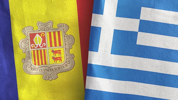 Griekenland en Andorra twee vlaggen textiel doek 3D rendering — Stockfoto