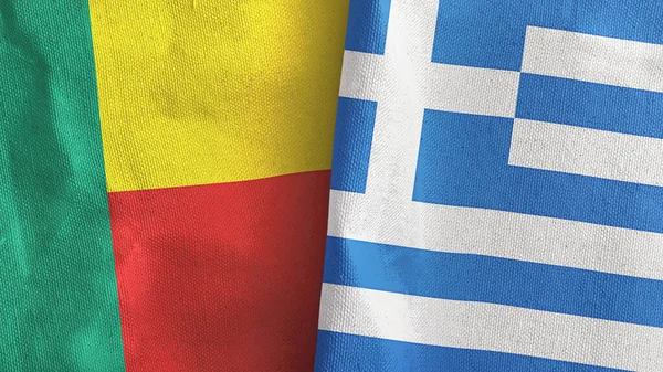 Greece and Benin two flags textile cloth 3D rendering — Stockfoto