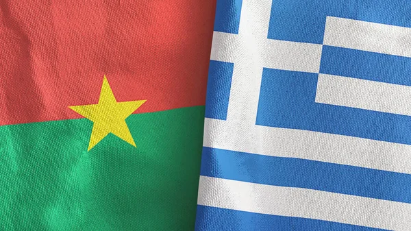 Griekenland en Burkina Faso twee vlaggen textiel doek 3D rendering — Stockfoto