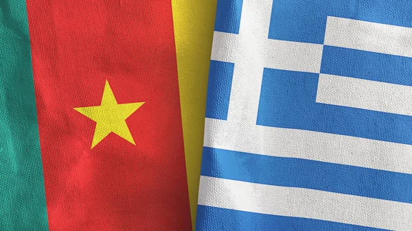 Griekenland en Kameroen twee vlaggen textiel doek 3D rendering — Stockfoto