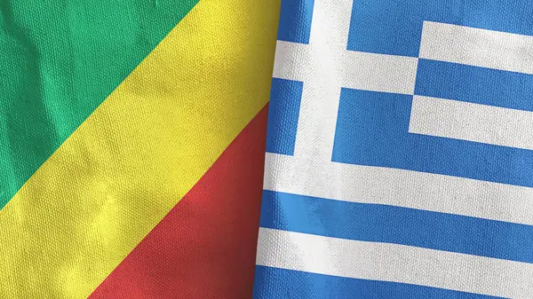 Greece and Congo two flags textile cloth 3D rendering — Stockfoto
