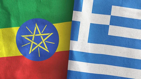 Griekenland en Ethiopië twee vlaggen textiel doek 3D rendering — Stockfoto