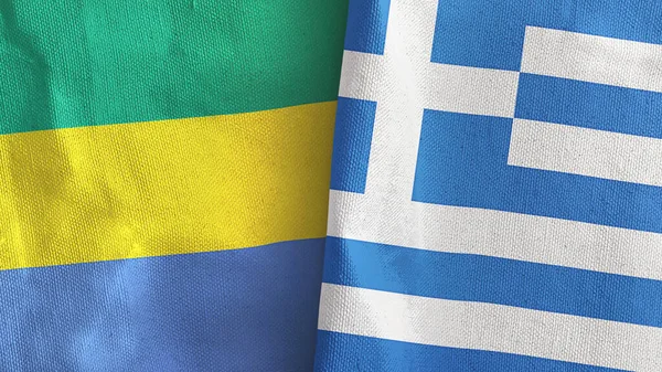 Griekenland en Gabon twee vlaggen textiel doek 3D rendering — Stockfoto