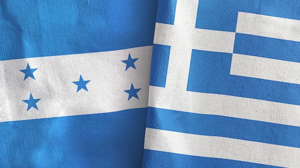 Řecko a Honduras dvě vlajky textilní tkaniny 3D vykreslování — Stock fotografie