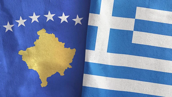 Griekenland en Kosovo twee vlaggen textiel doek 3D rendering — Stockfoto