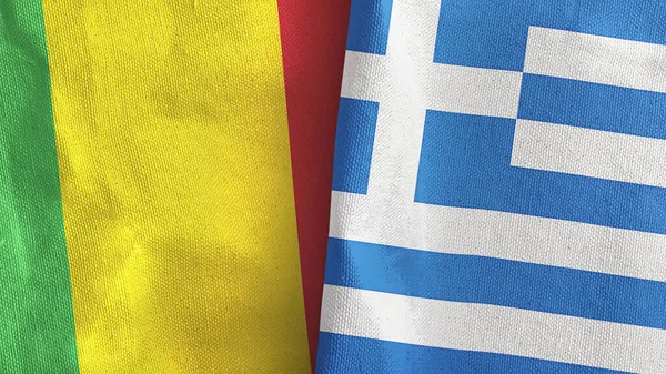 Griekenland en Mali twee vlaggen textiel doek 3D rendering — Stockfoto