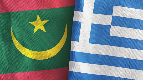 Greece and Mauritania two flags textile cloth 3D rendering — Stockfoto