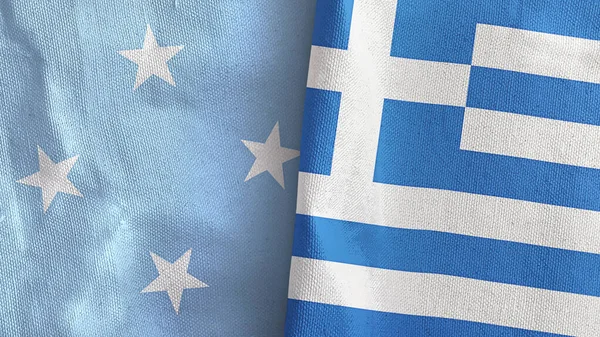 Greece and Micronesia two flags textile cloth 3D rendering — Fotografia de Stock