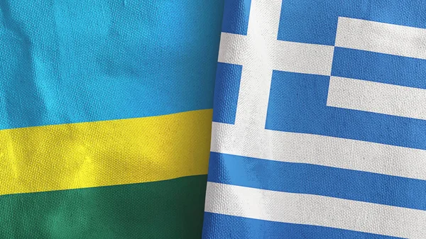 Griekenland en Rwanda twee vlaggen textiel doek 3D rendering — Stockfoto