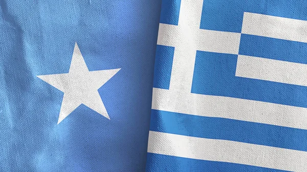 Řecko a Somálsko dvě vlajky textilní látky 3D vykreslování — Stock fotografie