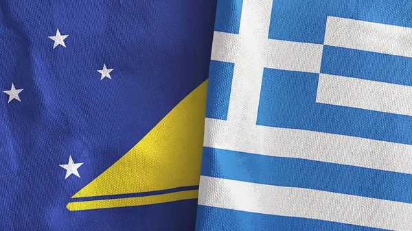 Griekenland en Tokelau twee vlaggen textiel doek 3D rendering — Stockfoto