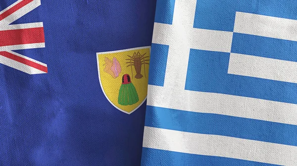 Grecia y Islas Turcas y Caicos dos banderas de tela textil 3D renderizado — Foto de Stock
